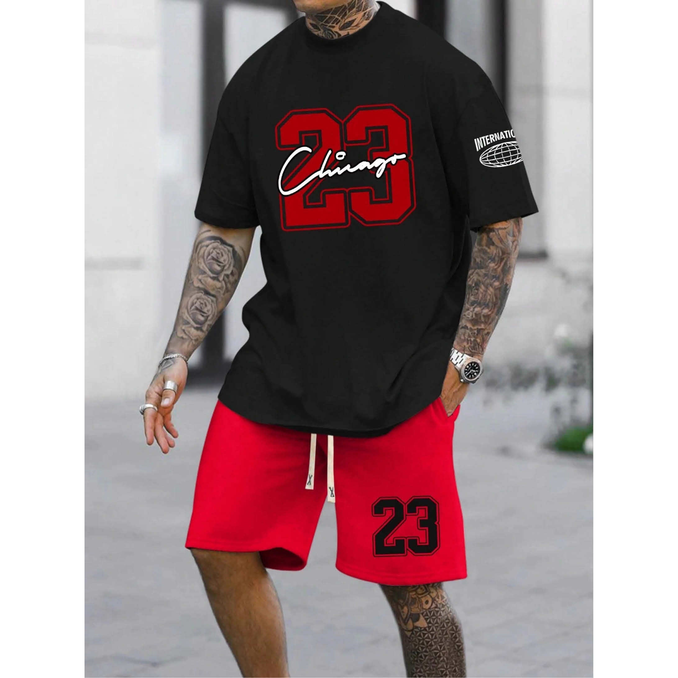 T-Shirt Set 23 Number- black with red shorts
