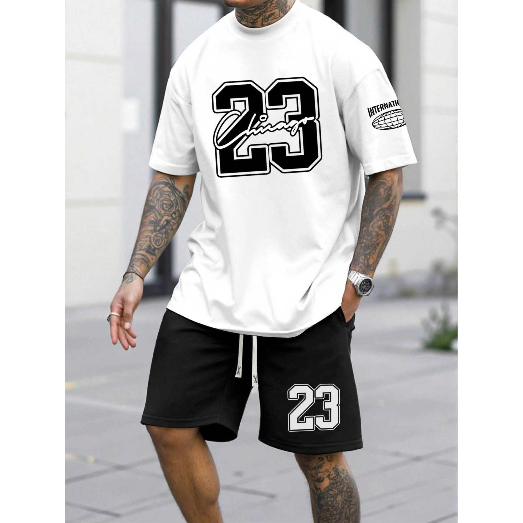 T-Shirt Set 23 Number- black with red shorts