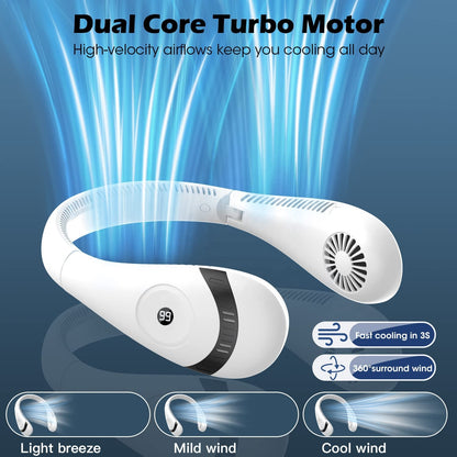Foldable LED Digital Display Outdoor Rechargeable Electric Air Cooling Portable Bladeless Neck Fan with Three Speed