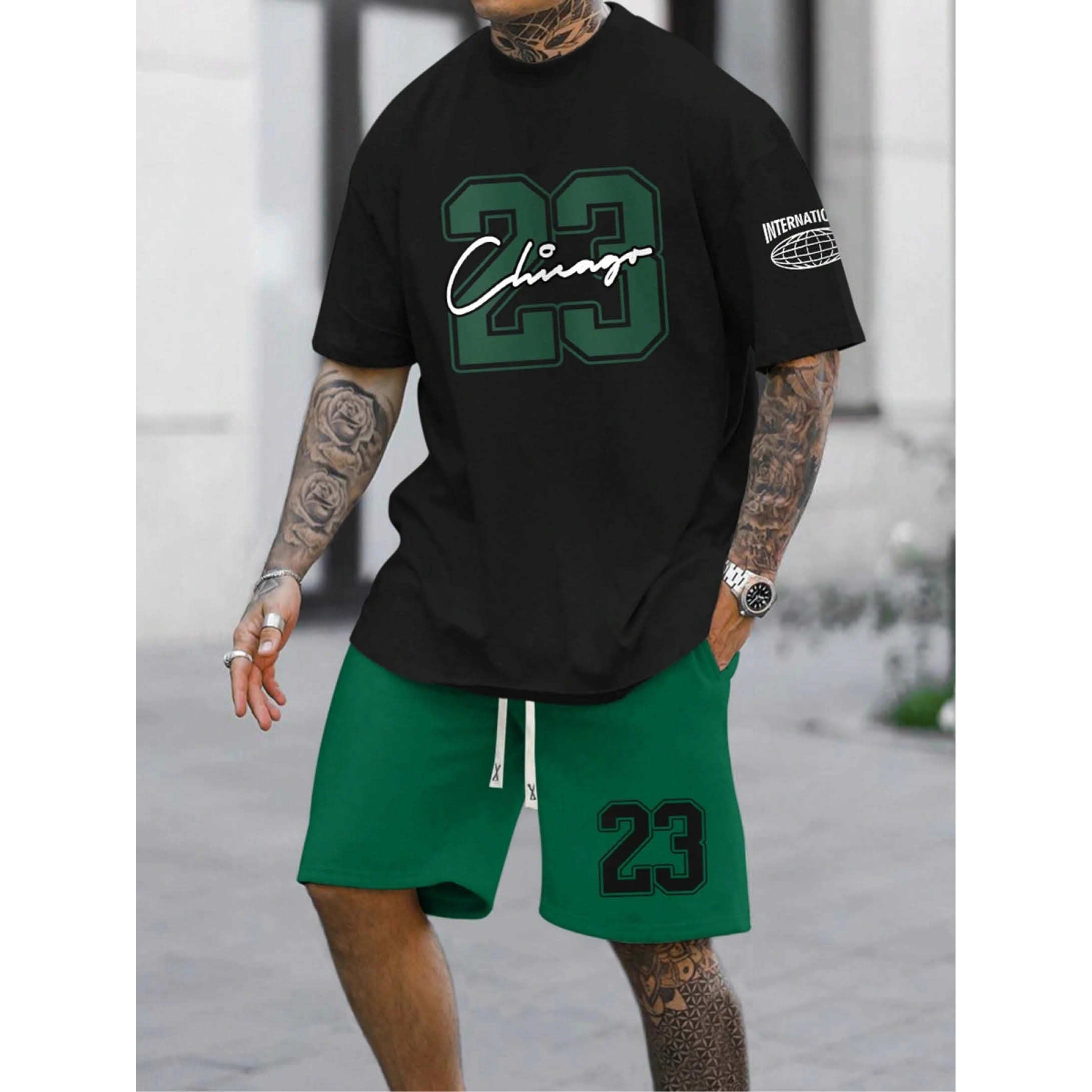 T-Shirt Set 23 Number- black with red shorts