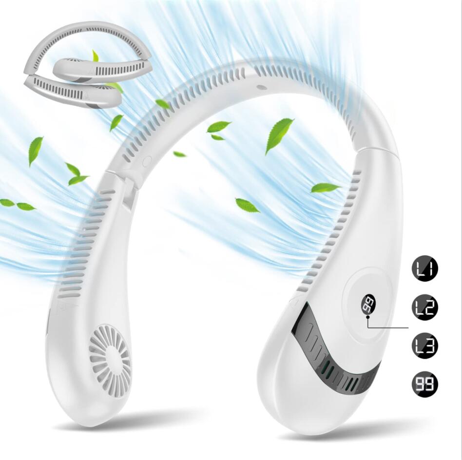 Foldable LED Digital Display Outdoor Rechargeable Electric Air Cooling Portable Bladeless Neck Fan with Three Speed