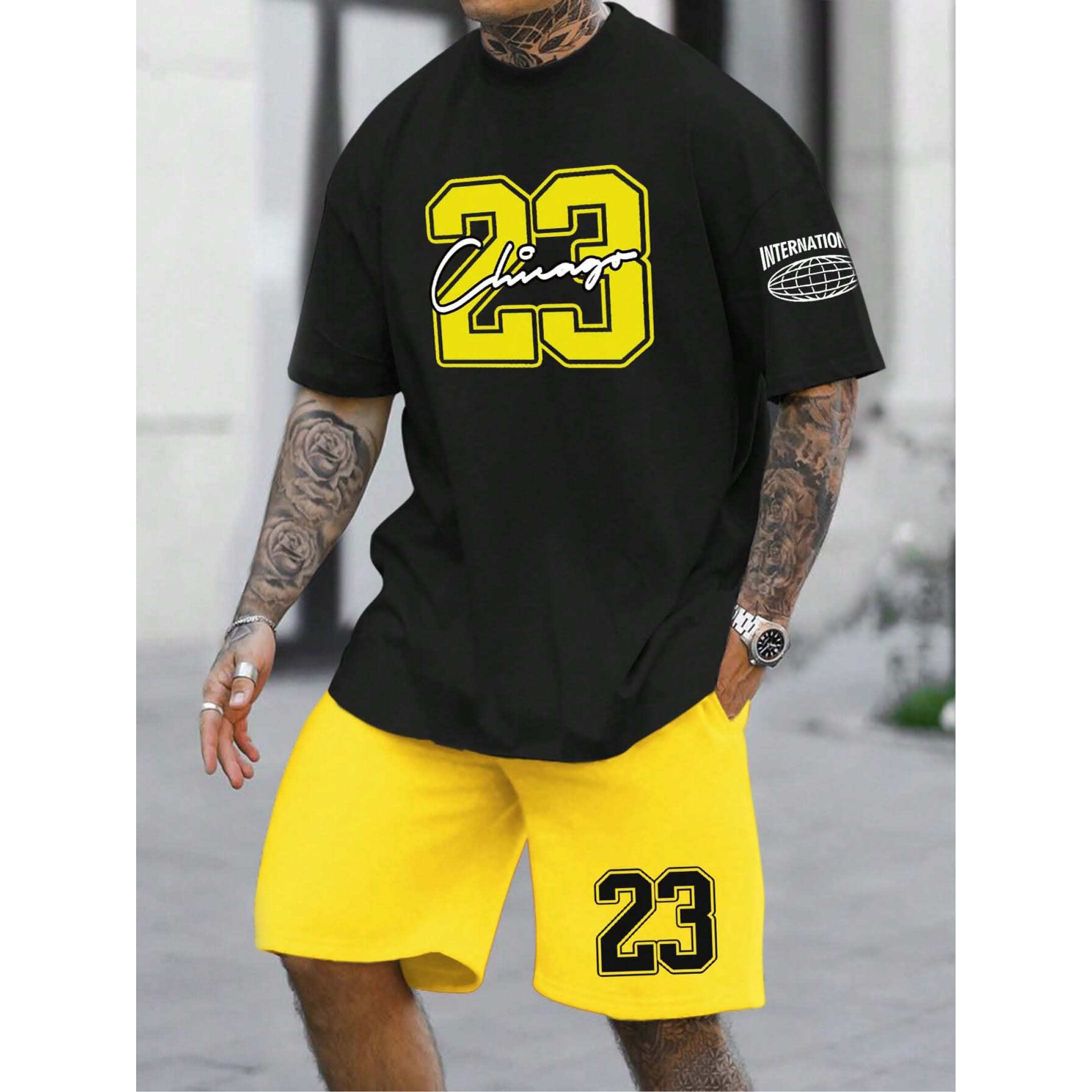 T-Shirt Set 23 Number- black with red shorts