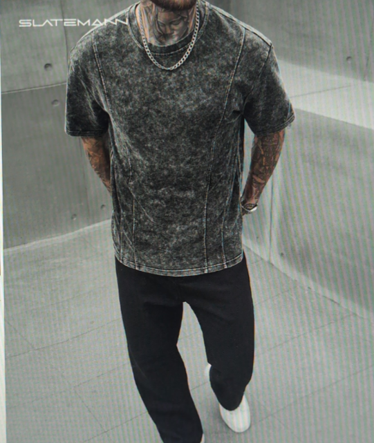 Men's Casual Fashionable Street Daily Commute Washed Short Sleeve T-Shirt, Summer Acid Wash Shirt.