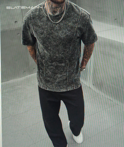 Men's Casual Fashionable Street Daily Commute Washed Short Sleeve T-Shirt, Summer Acid Wash Shirt.